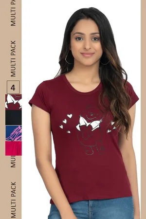 IndiWeaves Pack Of 4 Printed Pure Cotton T-shirt