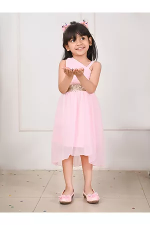 LilPicks Girls One Shoulder Party Fit & Flare Midi Dress