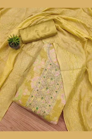 Kalini Floral Woven Design Thread Work Art Silk Unstitched Dress Material