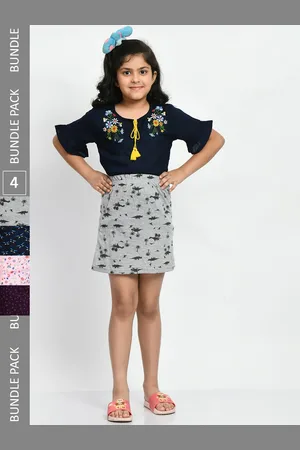 BAESD Girls Pack Of 4 Printed Pure Cotton A-Line Mini Skirts