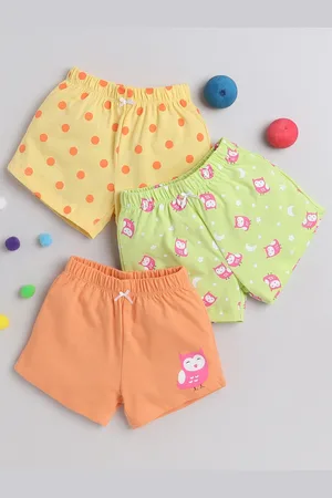 BUMZEE Infant Girls Pack Of 3 Conversational Printed Mid-Rise Cotton Shorts