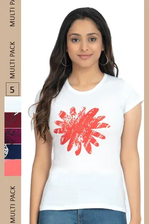 IndiWeaves Pack Of 5 Printed Pure Cotton T-shirt