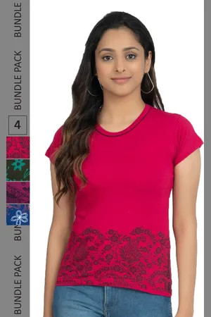 IndiWeaves Pack Of 4 Printed Casual Pure Cotton T-shirts