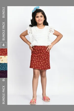 BAESD Girls Pack Of 4 Printed Cotton Straight Mini Skirts