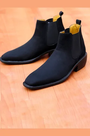 BXXY Men Mid Top Suede Block-Heel Chelsea Elevator Boots