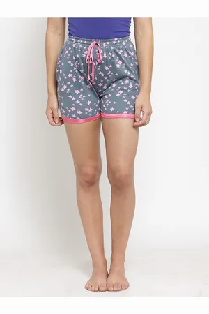 Claura Women Grey & Pink Printed Pure Cotton Lounge Shorts