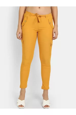 Broadstar Women Mustard Yellow Skinny Fit High-Rise Trousers