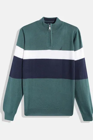 Nautica Boys Green & Navy Blue Striped Acrylic Pullover