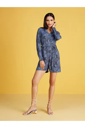 20Dresses Blue Printed V-Neck Playsuit