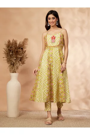 IMARA Ethnic Motifs Printed Thread Work Pure Cotton Kurta with Trousers