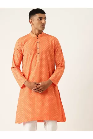 Armaan Ethnic Block Printed Mandarin Collar Cotton Linen Straight Kurta