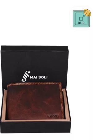 MAI SOLI Men Brown Genuine Leather RFID Protected Two Fold Wallet With Sideways Flap