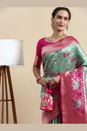 Lilots Ethnic Motifs Woven Design Banarasi Saree with Blouse Piece