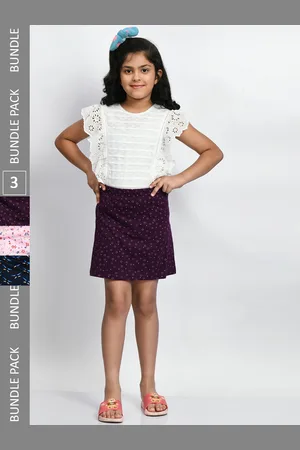BAESD Girls Pack Of 3 Printed Pure Cotton A-Line Mini Skirts