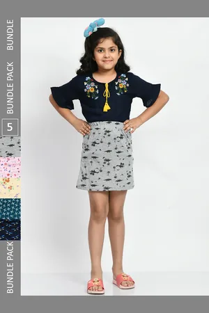 BAESD Girls Pack Of 5 Printed Pure Cotton A-Line Mini Skirts
