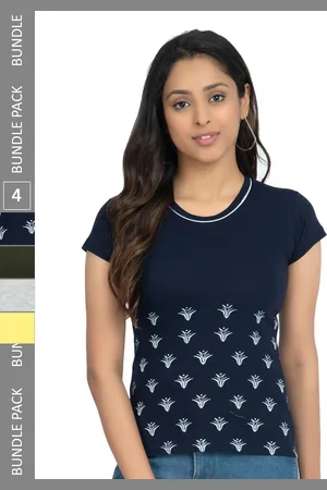 IndiWeaves Pack Of 4 Floral Printed Pure Cotton T-shirt