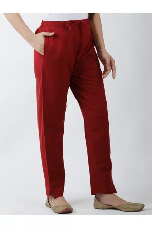 Sangria Women Maroon Mid-Rise Original Plain Cotton Peg Trousers