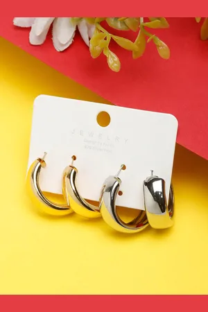 DressBerry Set Of 2 Silver-Plated Contemporary Hoop Earrings