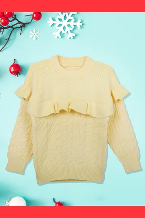 Baby Moo Girls Yellow Cable Knit Ribbed Pullover Sweater