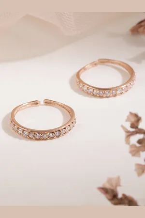 Zavya Women Set of 2 Rose Gold-Plated CZ Studded Sterling Silver Toe Rings