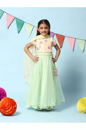 Biba Girls Embroidered Ready to Wear Lehenga & Blouse With Dupatta