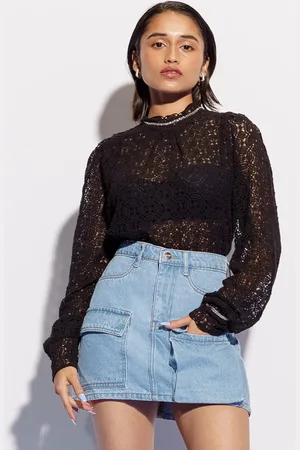 FREAKINS Blue Denim Straight Mini Cargo Skirts