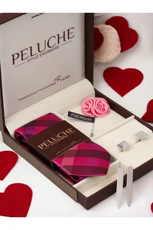 PELUCHE Men Pink & Silver-Toned Checked Accessory Gift Set