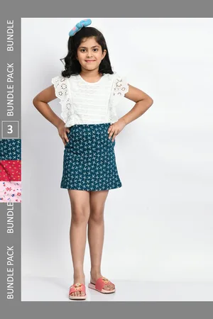 BAESD Girls Pack Of 3 Printed Pure Cotton A-Line Mini Skirts