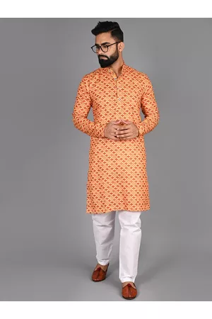 FUBAR Ethnic Motif Printed Mandarin Collar Cotton Kurta