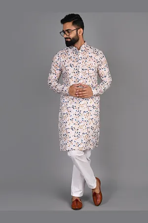 FUBAR Ethnic Motif Printed Mandarin Collar Pure Cotton Kurta With Pyjamas