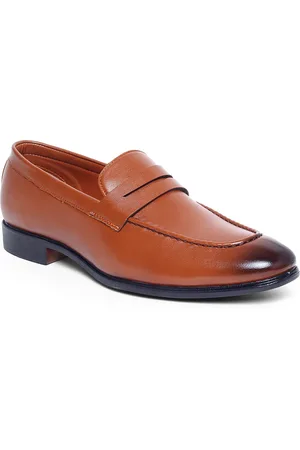 MUTAQINOTI Men Camel Brown Patent Leather Loafers