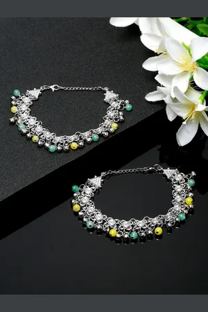Sangria Set Of 2 Silver-Plated Beaded Anklets