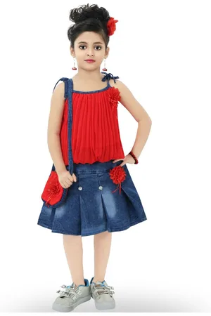 BAESD Girls Shoulder Straps Top & Skirt With Slingbag