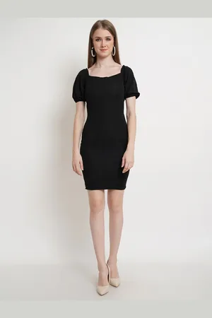 Popwings Puff Sleeves Square Neck Bodycon Dress
