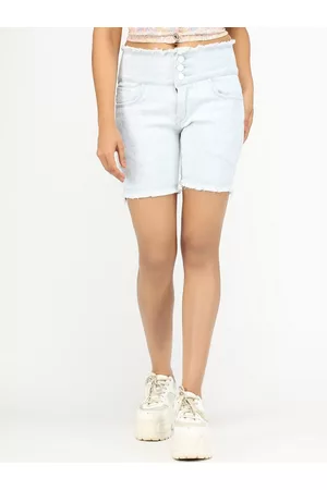 AngelFab Women Mid-Rise Cotton Denim Shorts