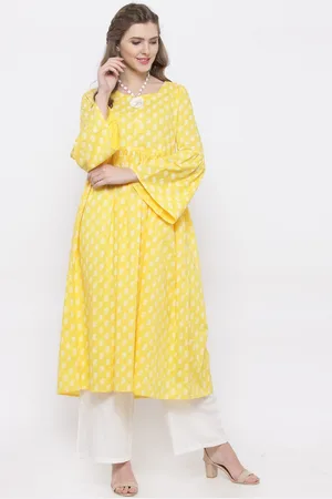 Sera Women Yellow & White Printed Kurta with Palazzos