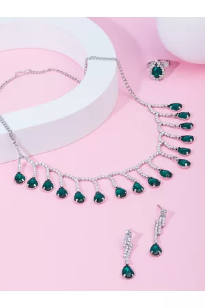 Zaveri Pearls Silver-Plated Stone-Studded Jewellery Set