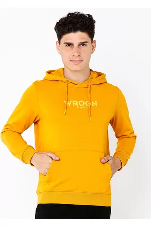 WROGN Men Alphanumeric Printed Hooded Pullover Pure Cotton Sweatshirt
