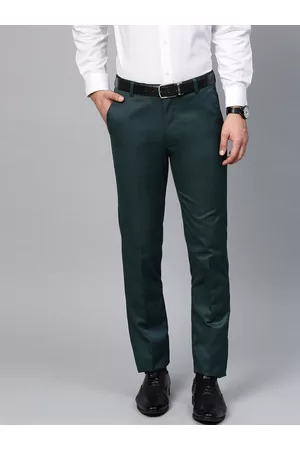 MANQ Men Green Smart Slim Fit Solid Formal Trousers