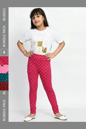BAESD Girls Pack Of 4 Printed Pure Cotton Super Soft Churidar-Length Leggings