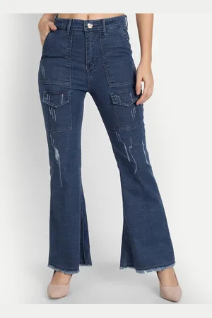 AngelFab Women Mid-Rise Mildly Distressed Cotton Bootcut Jeans