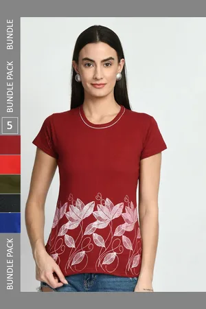 IndiWeaves Women Pack Of 5 Printed Cotton T-shirt
