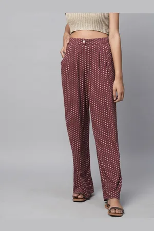 Chemistry Women Polka Dot Printed Straight Fit Pleated Parallel Trousers