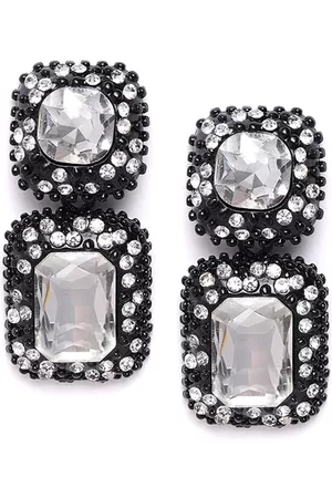 DressBerry Black Contemporary Artificial Stones & Beads Drop Earrings