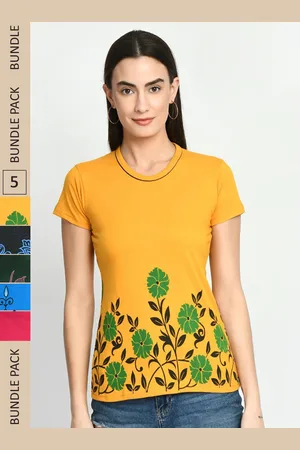 IndiWeaves Pack of 5 Floral Printed Pure Cotton T-shirts