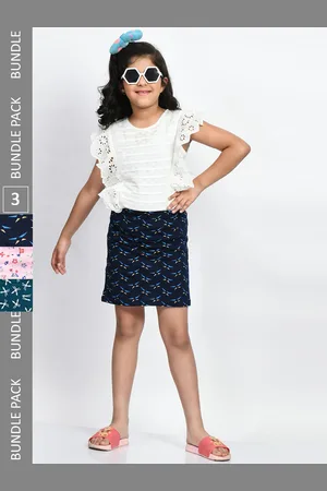 BAESD Girls Pack Of 3 Printed Cotton Straight Mini Skirts