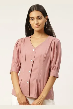 IQRAAR Women Peach-Coloured V-Neck Shirt-Style Top