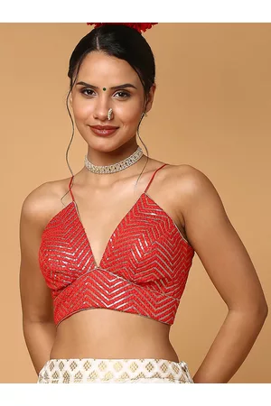 SALWAR STUDIO Women Red Sequin Embellished Saree Blouse