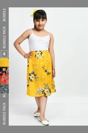 IndiWeaves Girls Pack of 4 Floral Printed Knee-Length Skirts