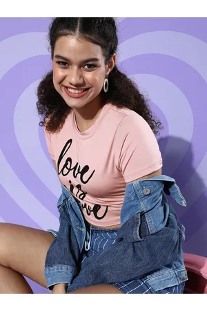 KASSUALLY Women Peach Striped Valentine Tee